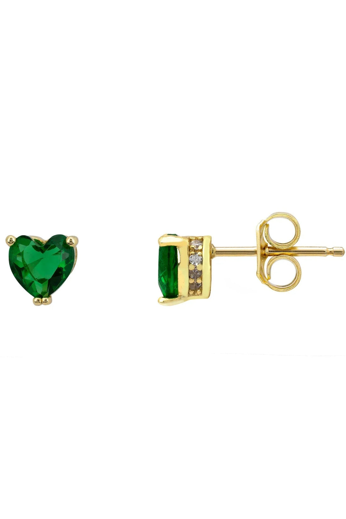 Asscher Cut Heart Stud Earrings Gold Emerald-2