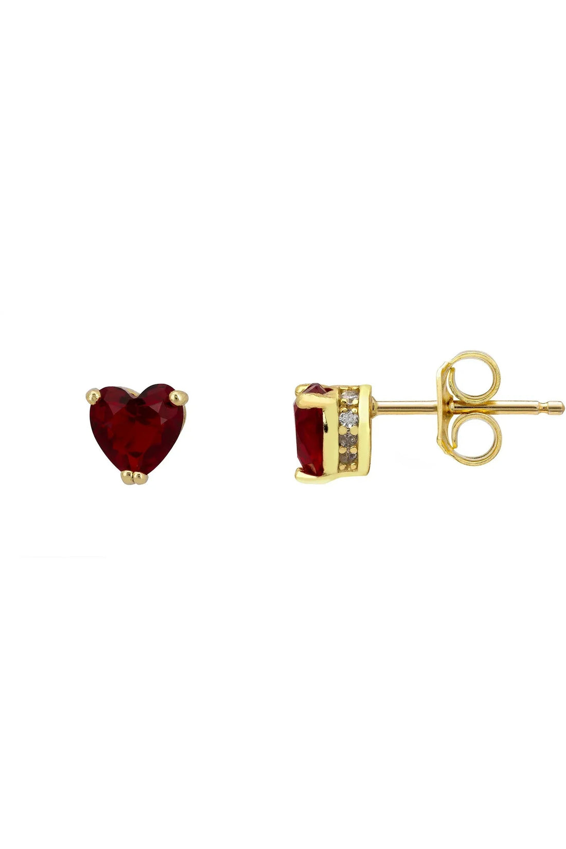 Asscher Cut Heart Stud Earrings Gold Ruby-2