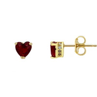 Asscher Cut Heart Stud Earrings Gold Ruby-2