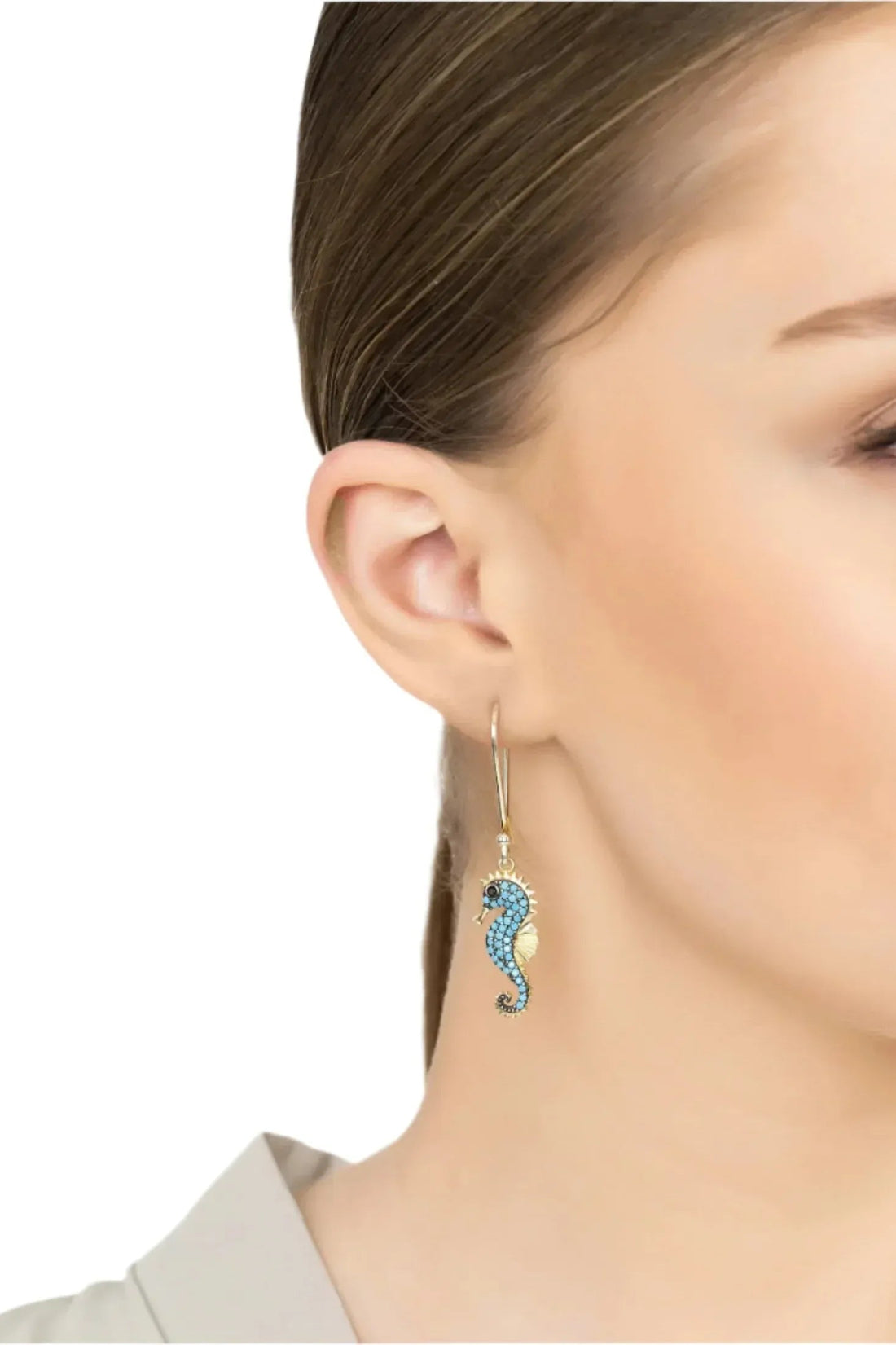 Seahorse Turquoise Drop Earrings Gold-3