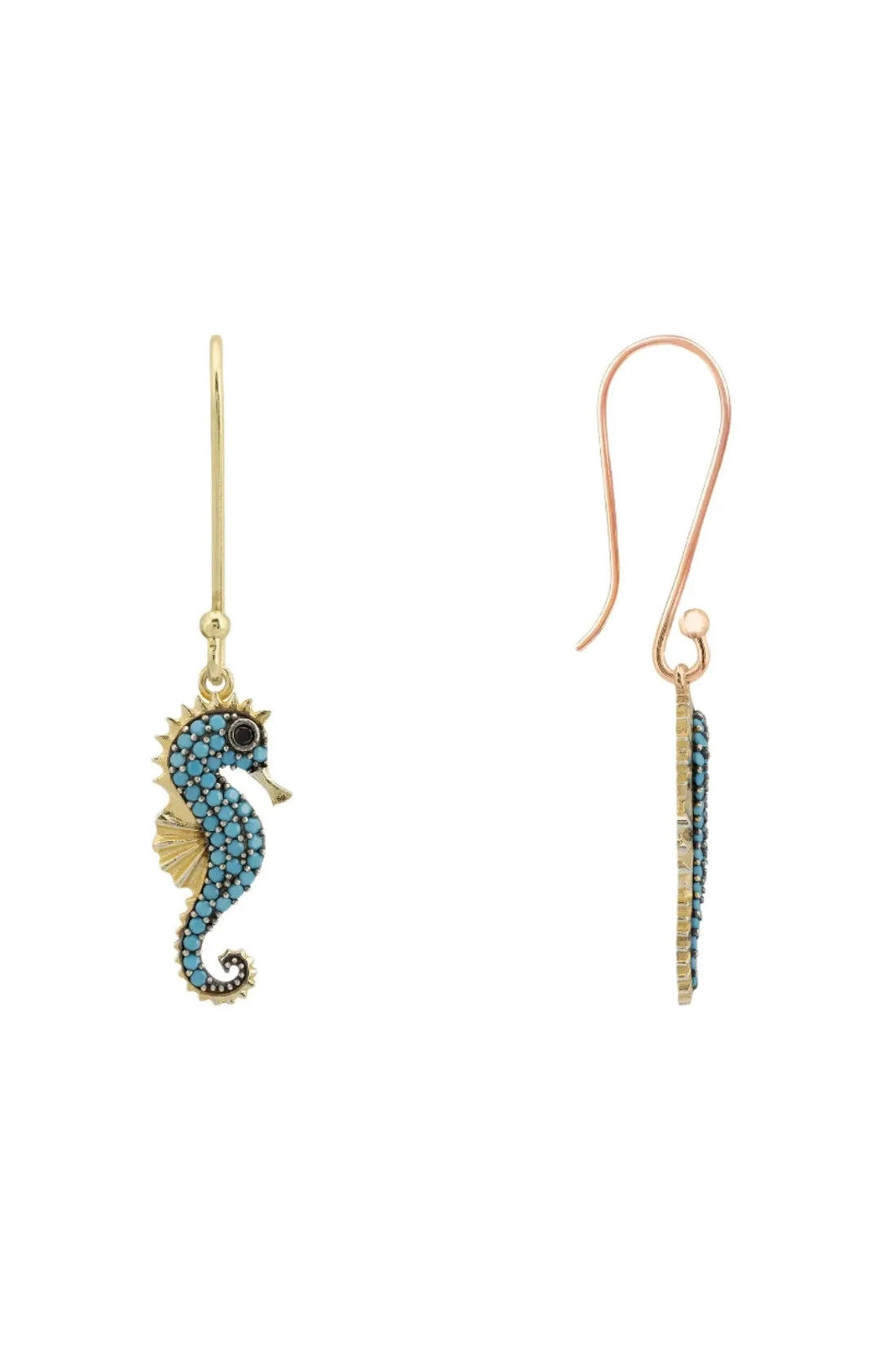 Seahorse Turquoise Drop Earrings Gold-2