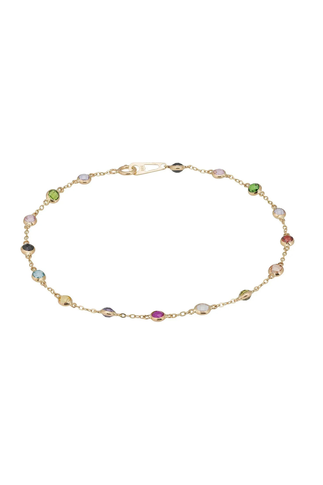 Solid 14K Gold Rainbow Multi Gemstone Bracelet-0