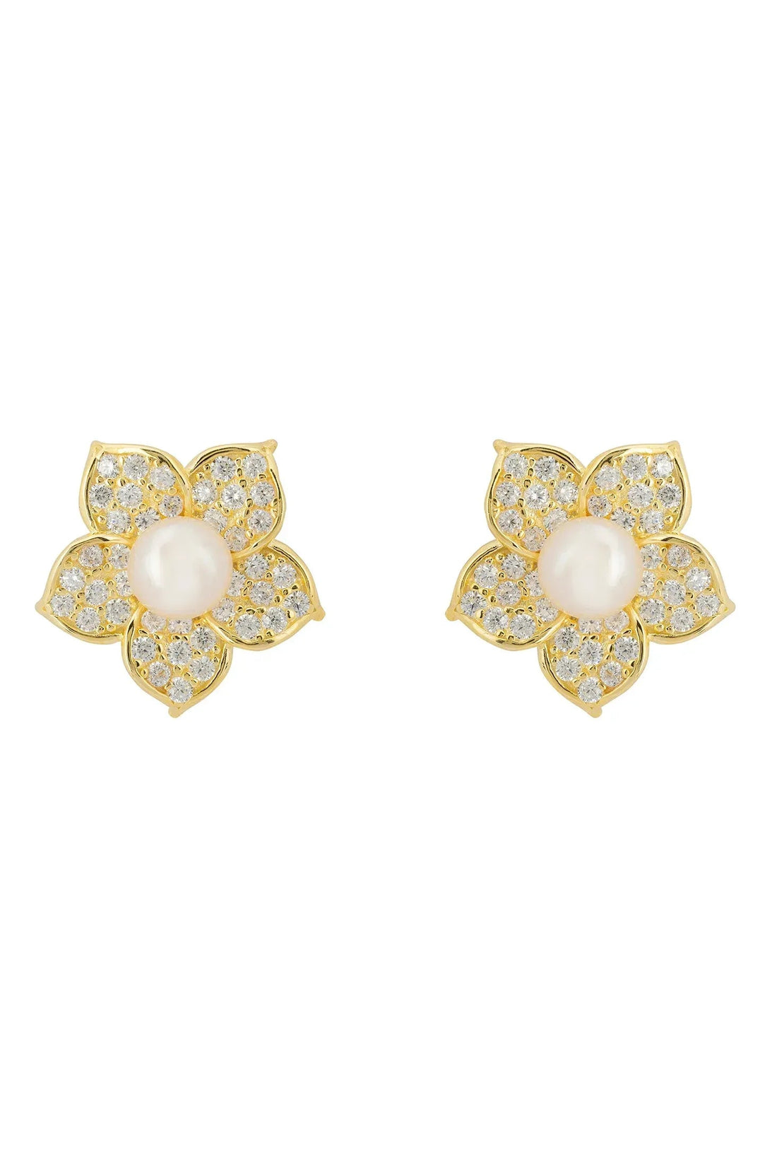Forget Me Not Pearl Stud Earrings Gold-0