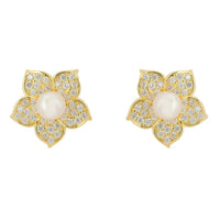 Forget Me Not Pearl Stud Earrings Gold-0