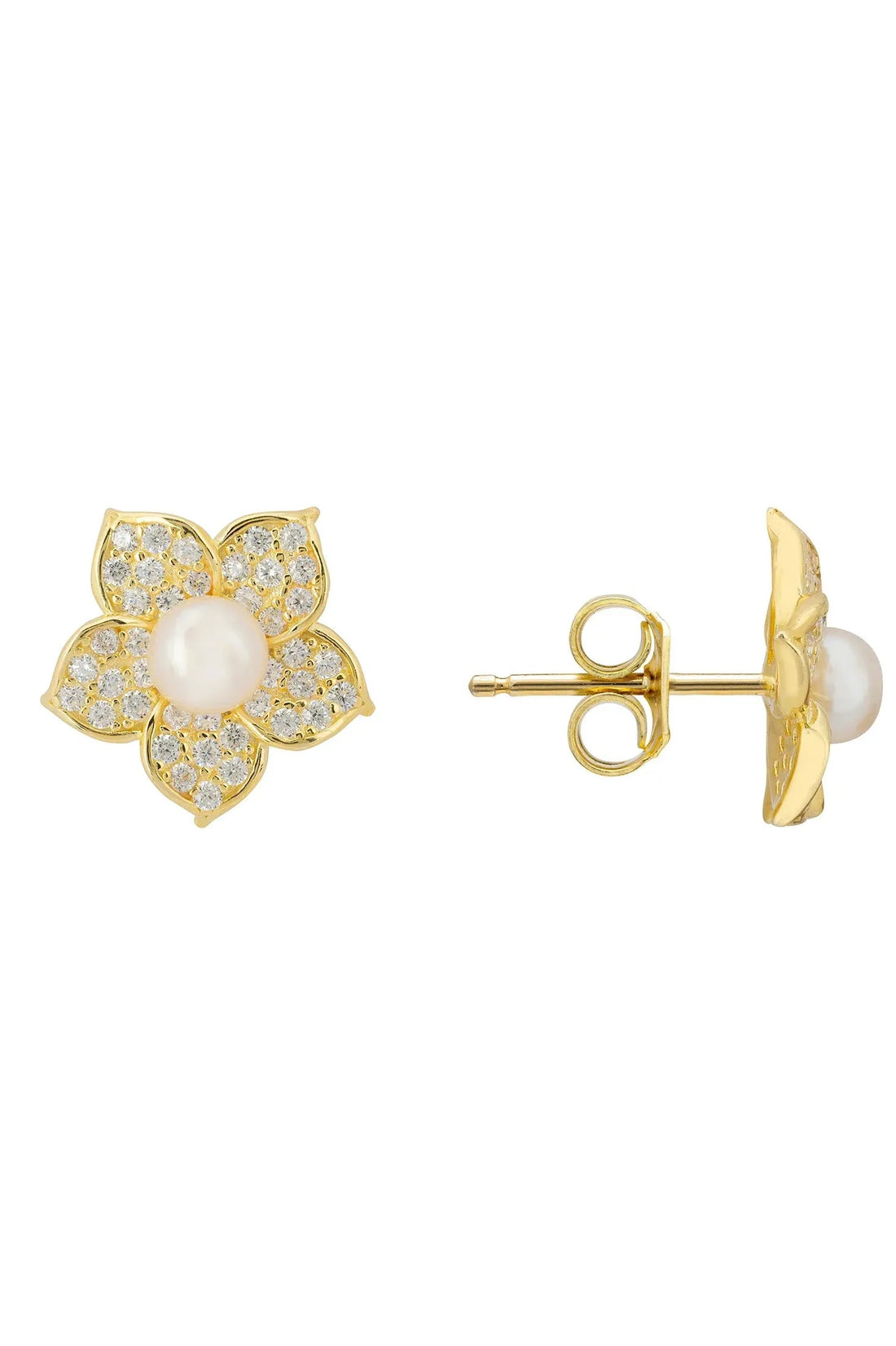 Forget Me Not Pearl Stud Earrings Gold-2