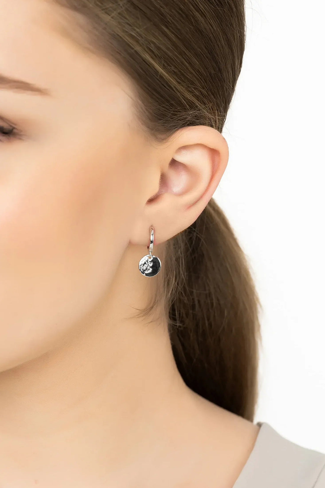 Lunar Moon Huggie Hoop Earrings Silver-1