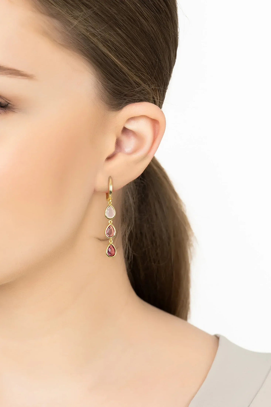 Sardinia Triple Teardrop Earrings Gold The Pinks-1