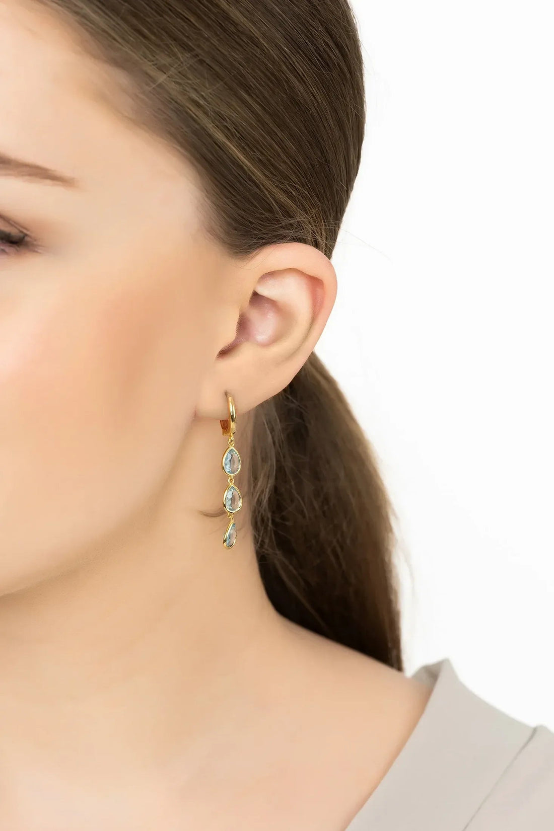 Sardinia Triple Teardrop Earrings Gold Blue Topaz-1
