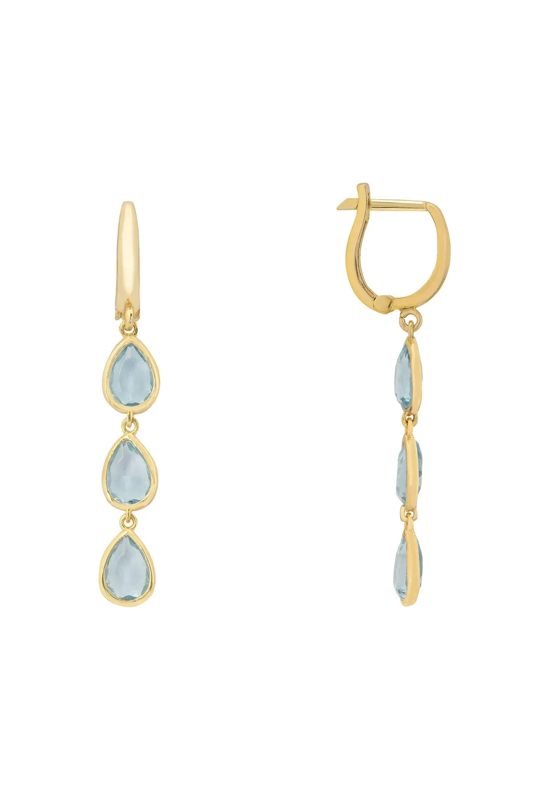 Sardinia Triple Teardrop Earrings Gold Blue Topaz-2