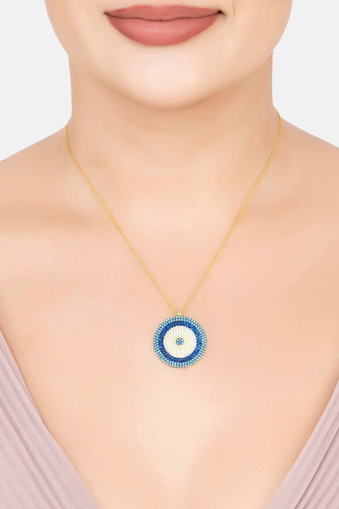 Evil Eye Pendant Necklace Large Blue Gold-1