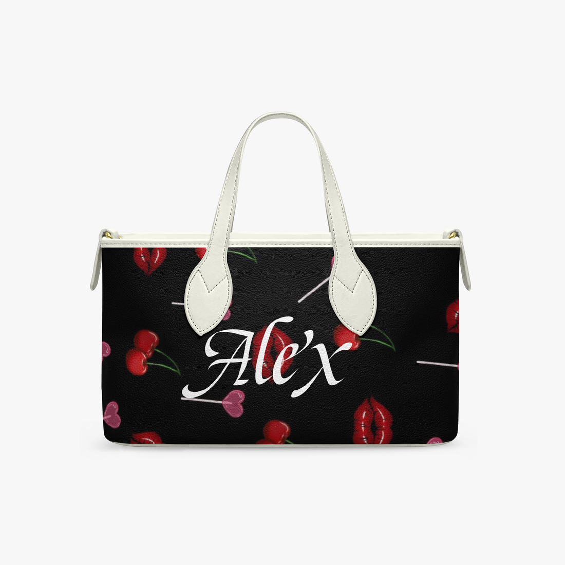 Black and Red Tote Bag | Personalized Mini Cherry Lips Handheld Purse