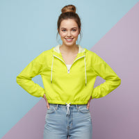 Windbreaker Yellow | Women's Cropped Pullover Hooded Jacket
