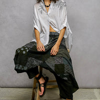 Ivory embroidered floral button-front high-low shirt with detailed front embroidery