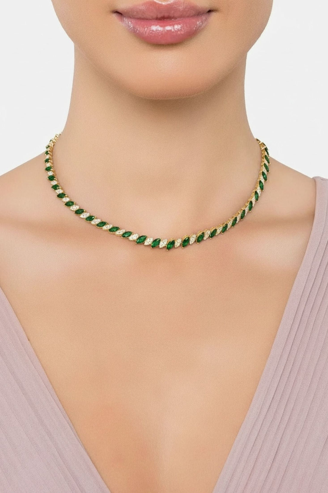 Viscountess Statement Tennis Necklace Emerald Gold-1
