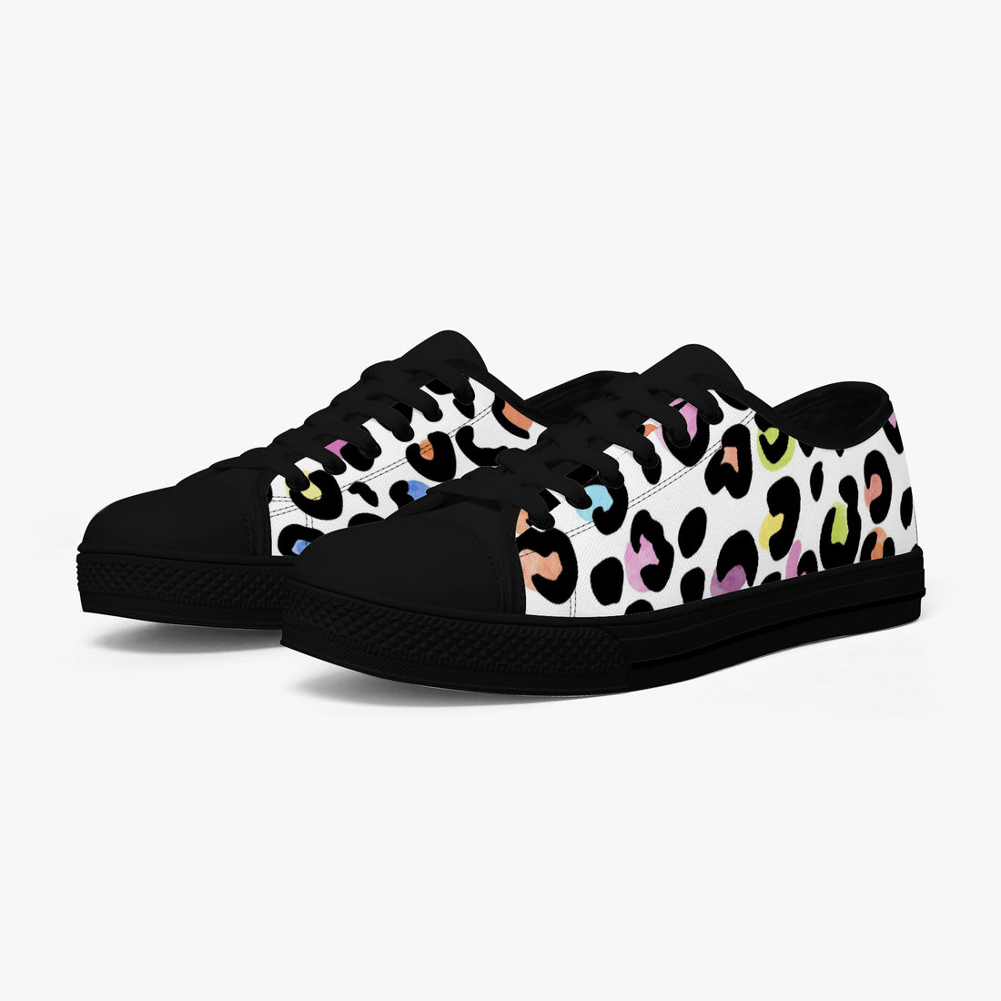 Leopard Print Trainers Womens White Multi Color Canvas Low Top Shoes