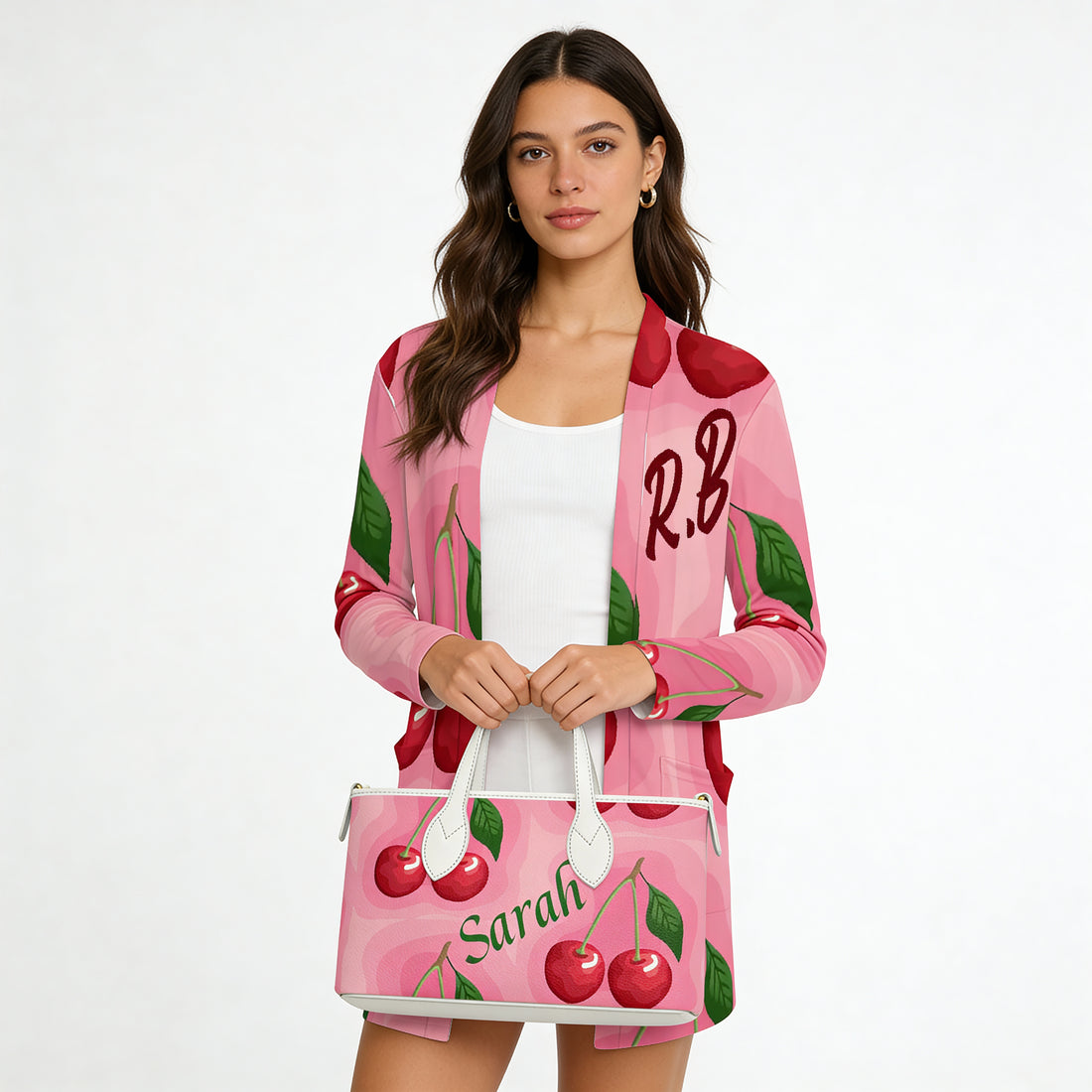 Cherry Cardigan | Pink Oversized Open Front Sweater with Pockets