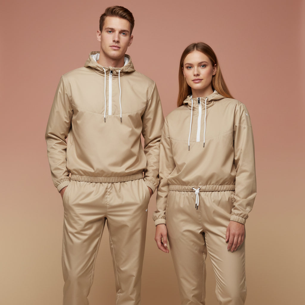 Beige Track Pants | Unisex All-Over Print Streetwear Joggers