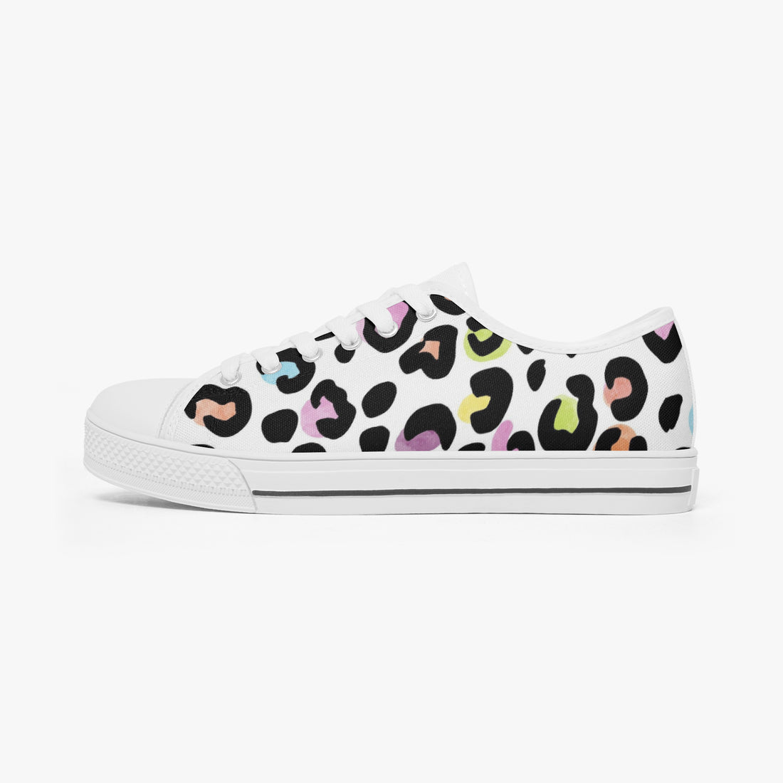 Leopard Print Trainers Womens White Multi Color Canvas Low Top Shoes