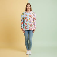 Lobster Sweater | Pink and Blue Coastal Unisex Pullover with Lemons and Crabs