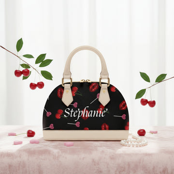Small Crossbody Bag, Personalized PU Leather Handbag, Cherry Lips Top Handle Cross Body Purse
