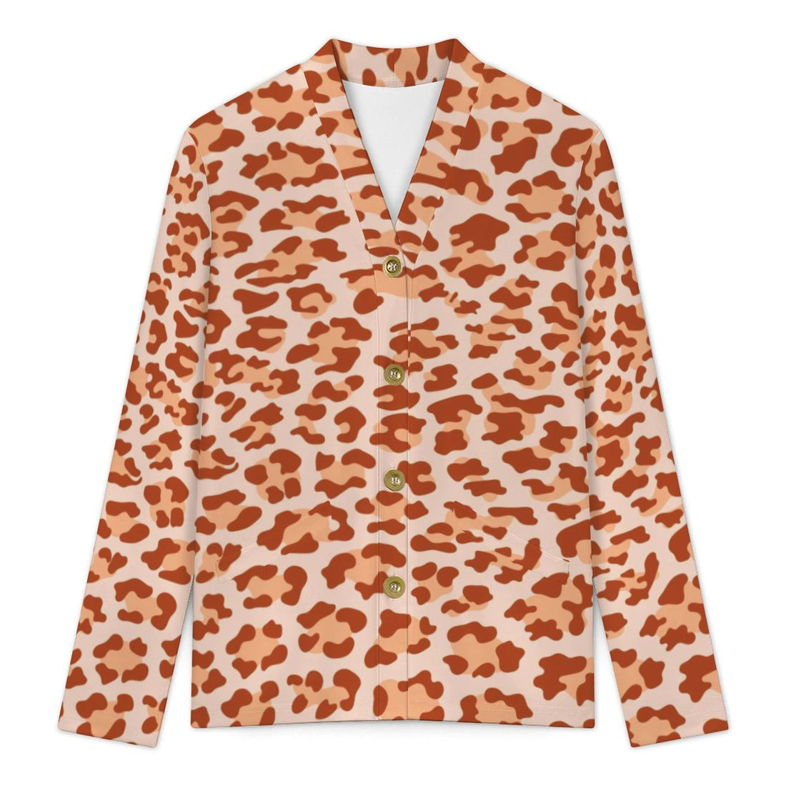 Orange Leopard Print Buttoned Cardigan