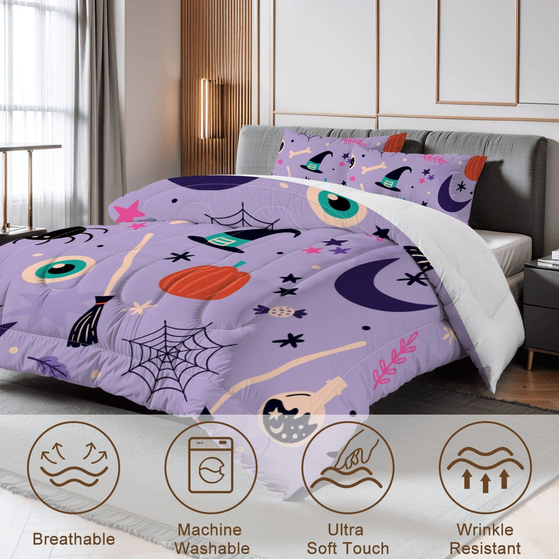 Purple Halloween Comforter Set Queen