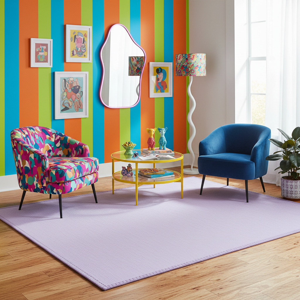 Pastel lavender rectangular rug with a textured top and stitched perimeter border.