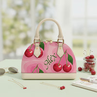 Beige Cross Body Purse | Personalized Pink & Green Cherry Bag
