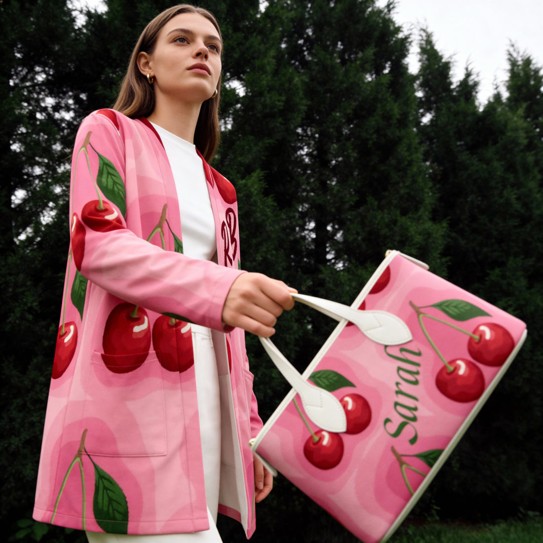 Cherry Cardigan | Pink Oversized Open Front Sweater with Pockets