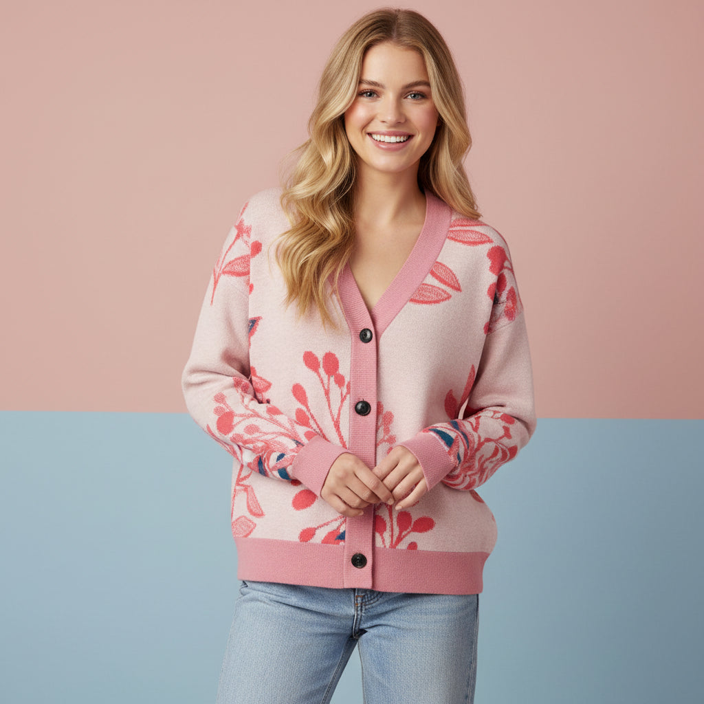 Cardigan For Women Floral | Unisex Pretty Aesthetic Jacquard Knit