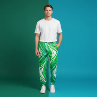 Green And White Track Pants | Unisex All-Over Print Streetwear Joggers