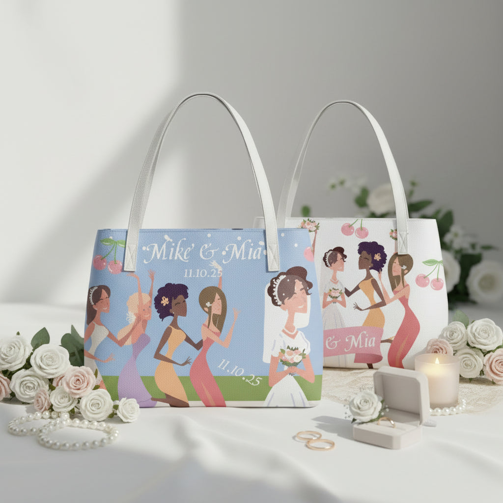 Bride Tote Bag, Blue Bridal Shower gift, Bachelorette Purse, Honeymoon handbag, Customized Wedding Bags