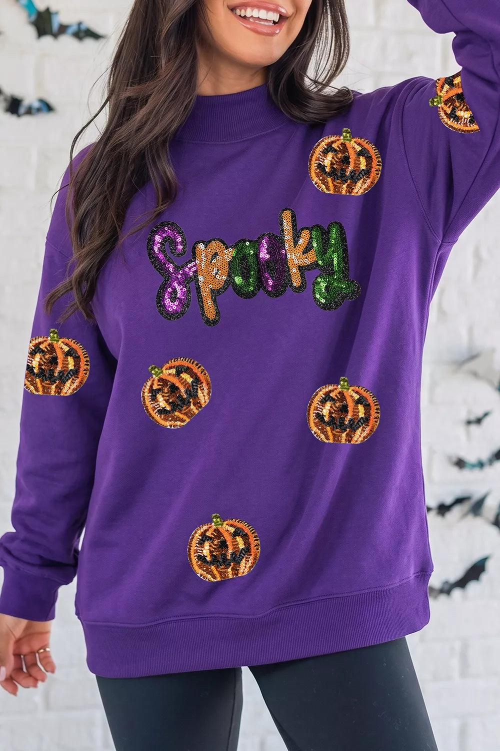 Violet sequin Halloween sweatshirt with &