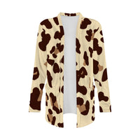 Beige Leopard Print Open-Front Cardigan with Pockets