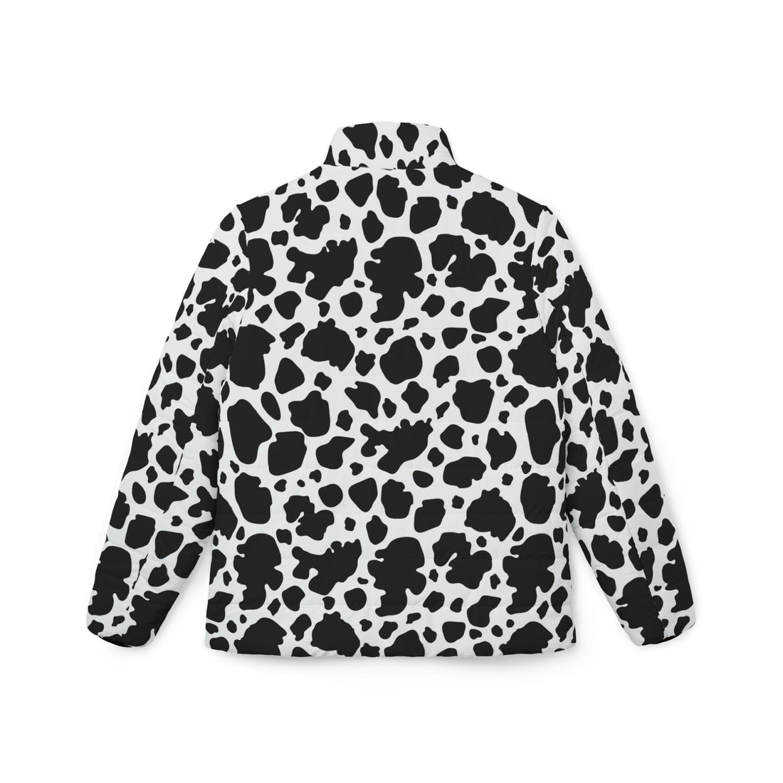 Black Puffer Coat Womens | Fun Black and White Cow Print Puffer