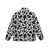 Black Puffer Coat Womens | Fun Black and White Cow Print Puffer