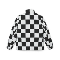 Black Puffer Womens Coat | Retro Black and White Checkered Jacket