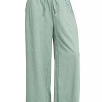 Ash blue wide-leg French terry sweatpants with elastic waistband and drawstring