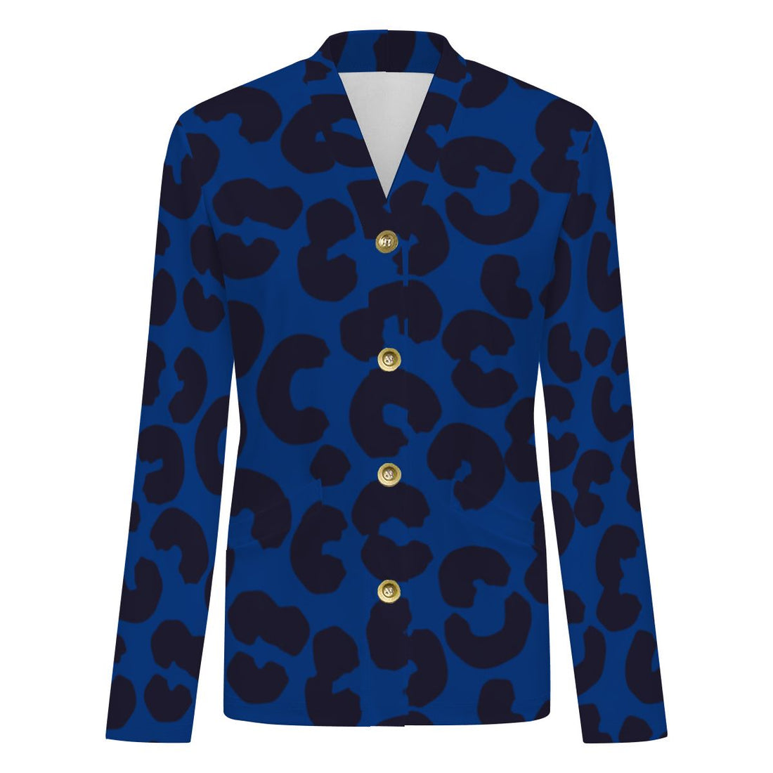 Blue Leopard Print Buttoned Cardigan