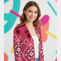 Aztec Print Cardigan | Cherry Red Tribal Patterned Sweater