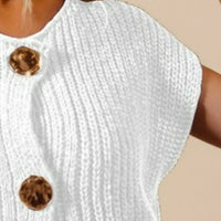 Off-white sleeveless knit sweater vest with big gold-tone metal button front