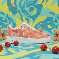 Custom Teddy Bear Low Top Sneakers | Cute Kawaii Cherry Print Shoes