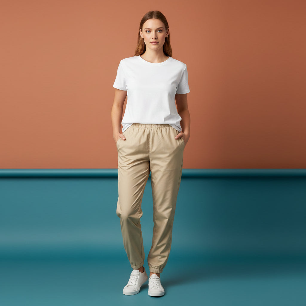 Beige Track Pants | Unisex All-Over Print Streetwear Joggers