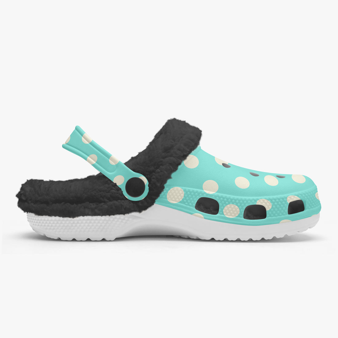 Polka Dot Shoes Fluffy Lined Clogs in Light Blue and Cream