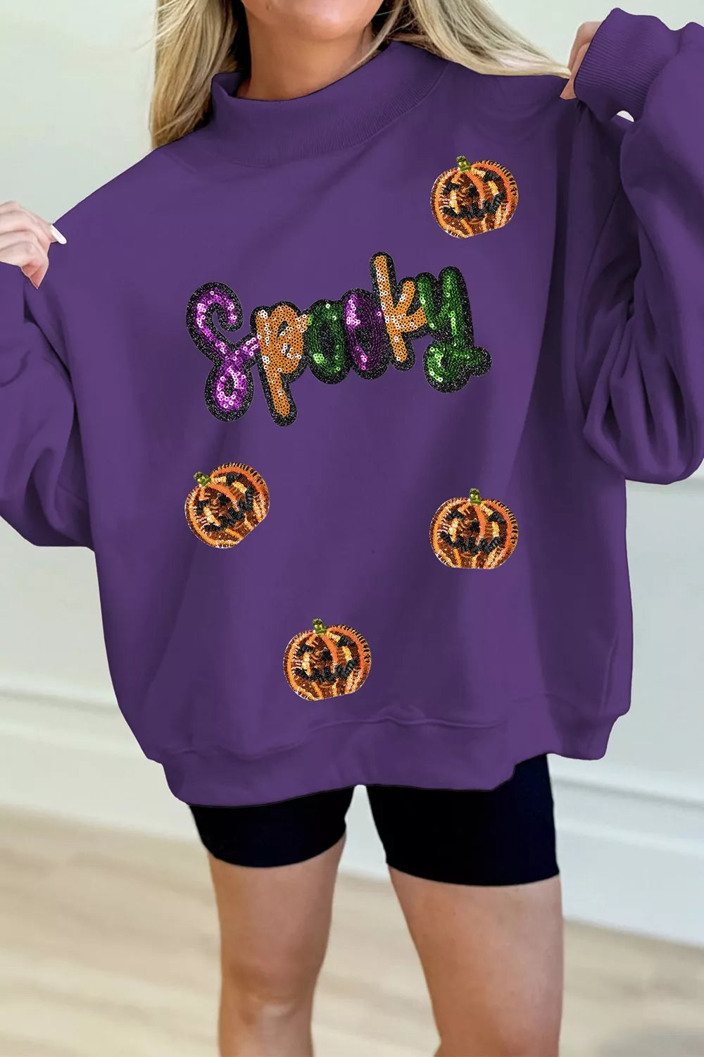 Violet sequin Halloween sweatshirt with &