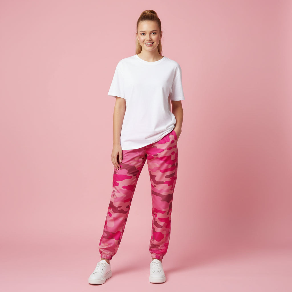 Camo Pink Pants | Unisex All-Over Print Streetwear Joggers