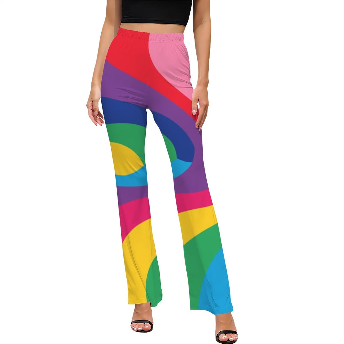 Colourful High Waist Flared Pants Women’s Retro Print Trousers