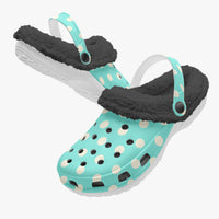 Polka Dot Shoes Fluffy Lined Clogs in Light Blue and Cream