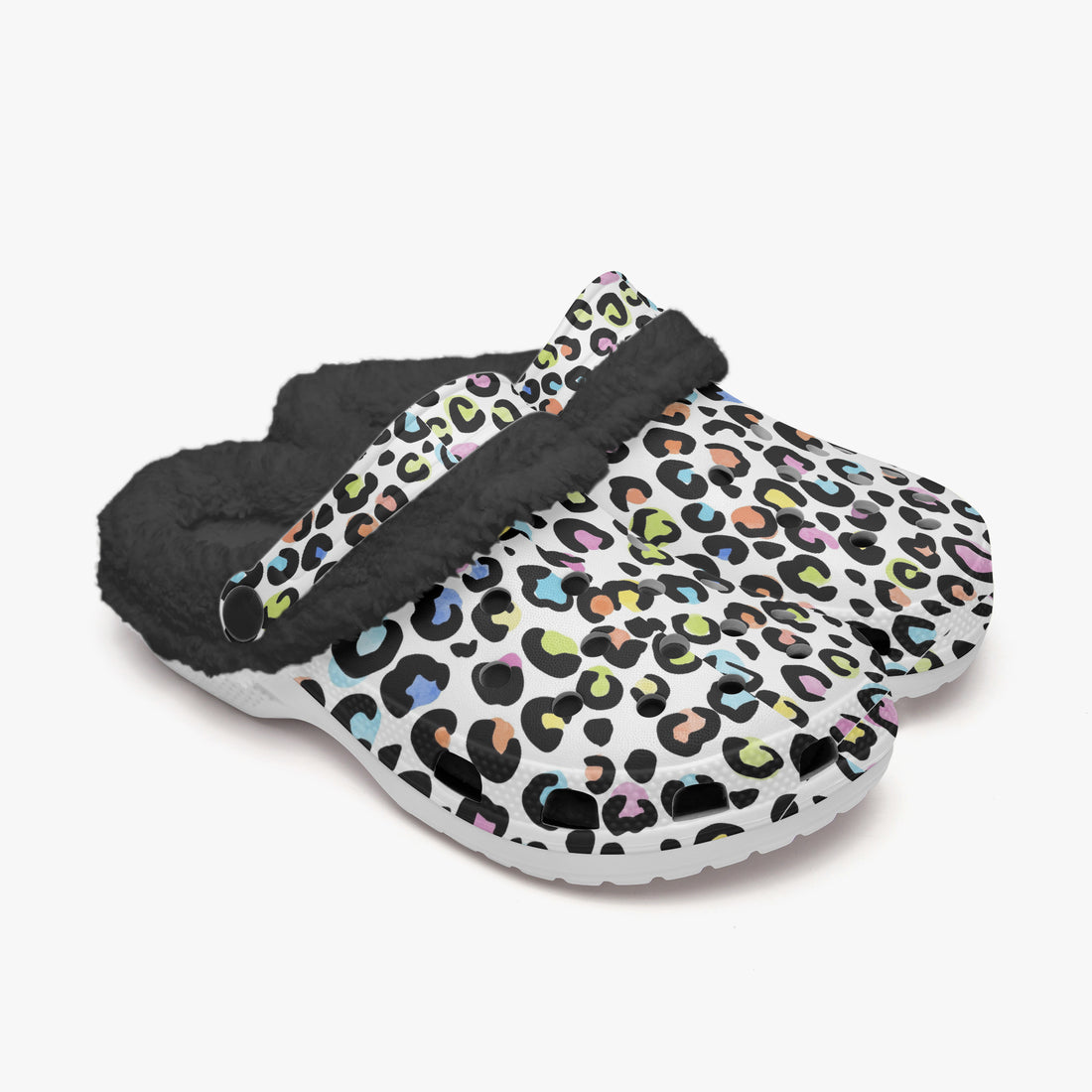 Multi Color Leopard Print White Base Lined Clogs