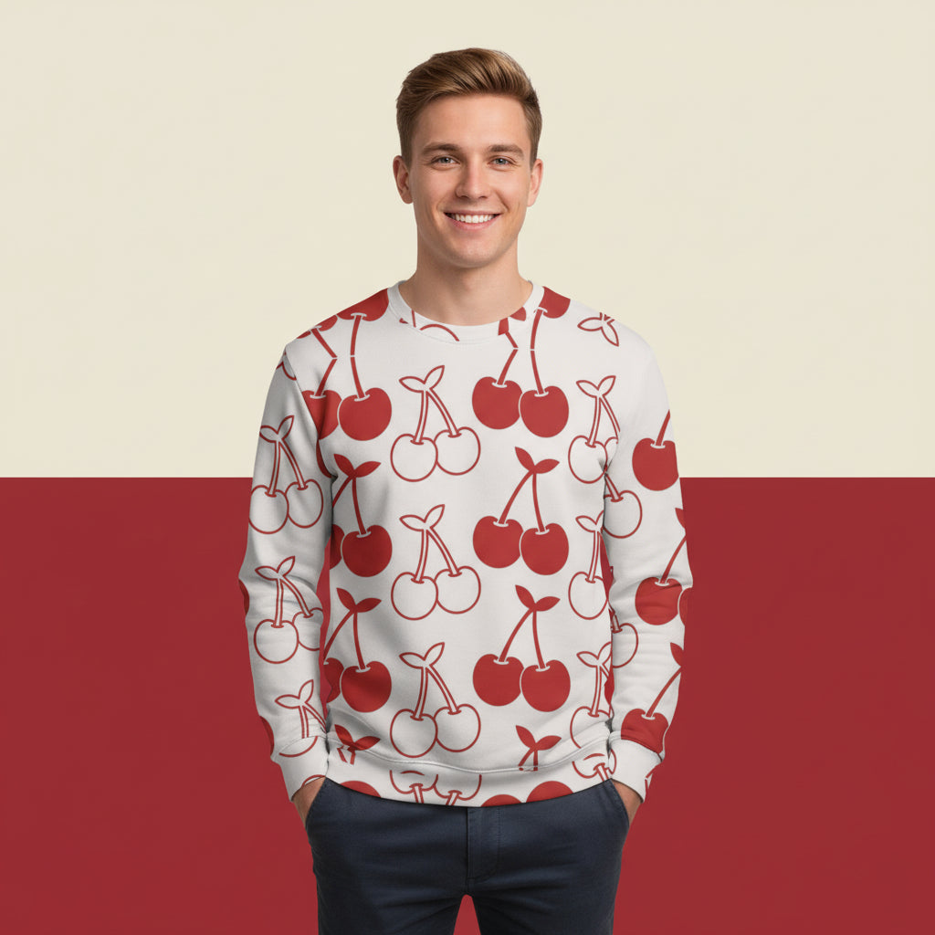 Cherry Print Sweater | Aesthetic Red Fruit Pattern Unisex Pullover